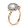 211017п Кольцо - Серебрянрое кольцо с позолотой с серым жемчугом и фианитами
