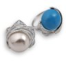 210903 Кольцо - Серебряное кольцо с фианитами и жемчугом; с фианитами и бирюзой