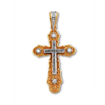 Золотой крест со вставками из белого золота с бриллиантами арт. 431332